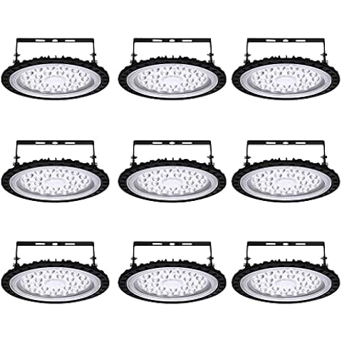 LQ-MAOZI Led High Bay Light 100w, Cool White 6000k-6500k Commercial Bay Lighting 13000lm Dimmable Highbay Led for Shop Area Workshop Garage Lights Fixtures,9PCS Cover