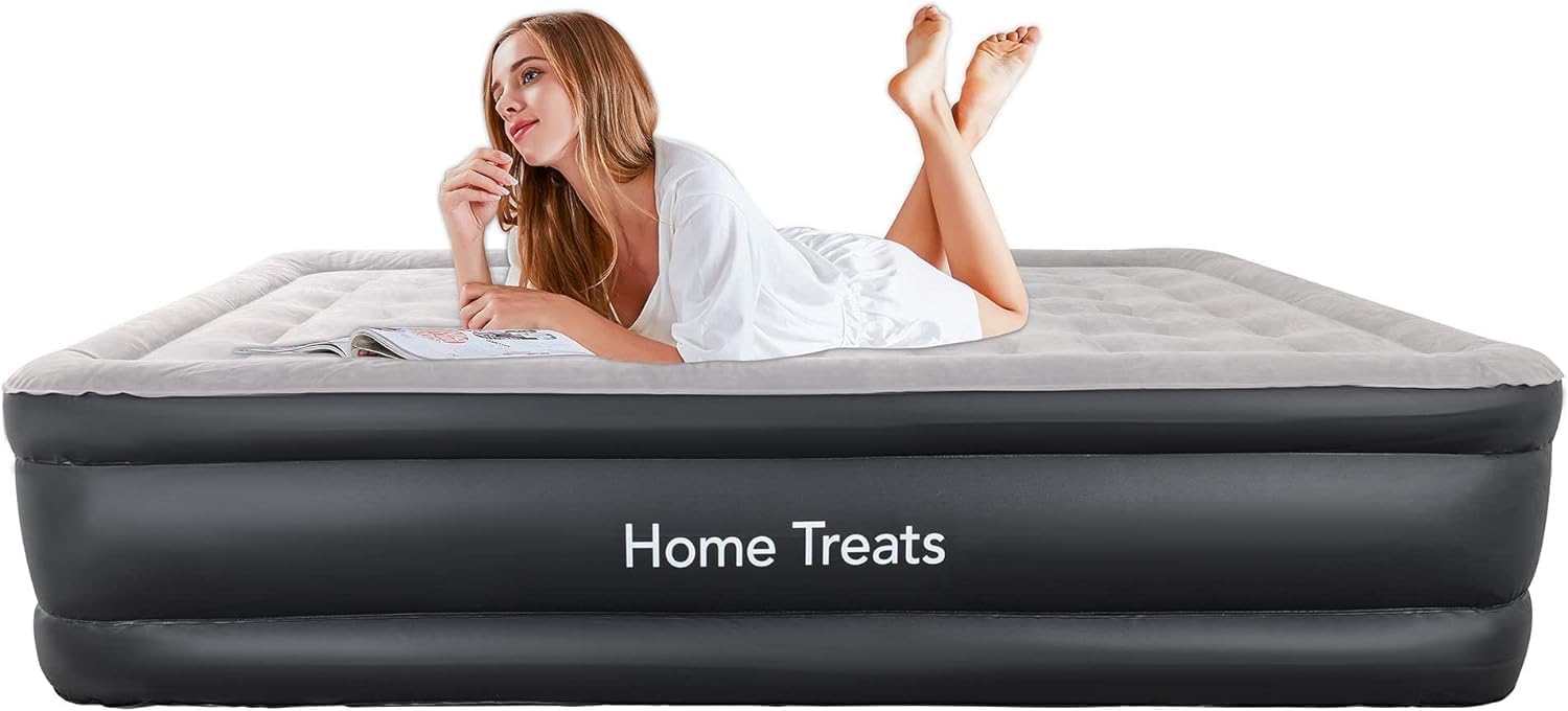 Home Treats Double Air Bed With Built In Pump Guest Bed With Self Inflating Easy Setup