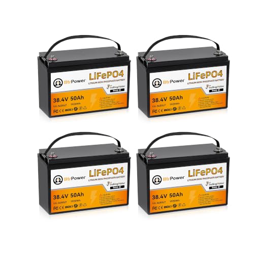 Image of 4 Pack 36V 50Ah Trolling Motors Lithium Li FePO4 B attery, Built-in 50A BMS | 1.2C Discharge 60A Current,Deep Cycle Group31 Lithium B attery, Perfect for Trolling Motor,RV, Boat, Marine, Solar