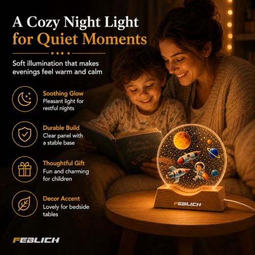Image of 3D Acrylic LED Night Light - Warm White & Astronaut Boy FIre Design with Durable Plastic Base, Decorative Table Lamp for Bedroom, Living Room, Kids Room, Study & Home Decor Gifting