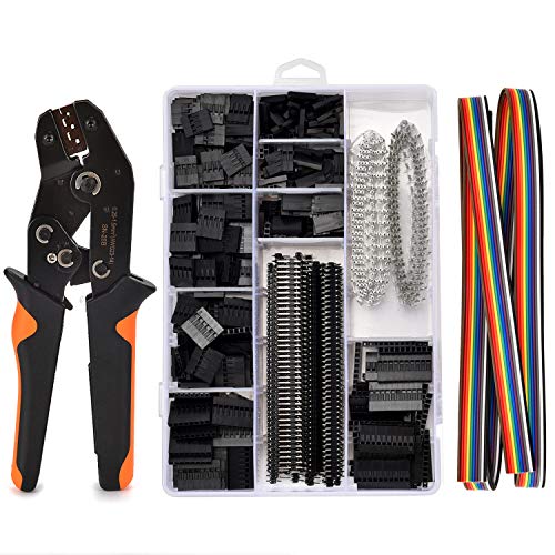 Crimping Tool Kit, AWG23-14 Self-adjustable Ratchet Wire Crimper Plier Set Crimping tools Kit with 1550PCS Male and Female 2.54mm dupont Terminals Crimping Connectors Wire End Ferrules
