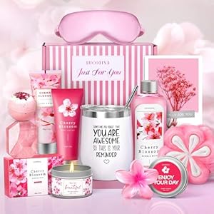 Gifts for Women Birthday Gifts, Spa Gifts Set- 10 Pcs Christmas Valentine’s Mother’s Day Gifts and Cherry Blossoms Self Care Package Gifts Women, Relaxing Gifts Basket