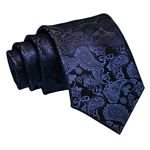 Image of JEMYGINS Mens Solid Color Paisley Necktie and Pocket Square with Tie Clip Sets