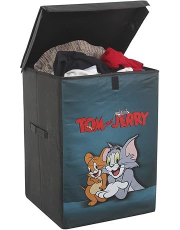 PrettyKrafts Tom &amp; Jerry Folding Laundry Basket for Clothes with Lid &amp; Handle (75 Litre, Green)