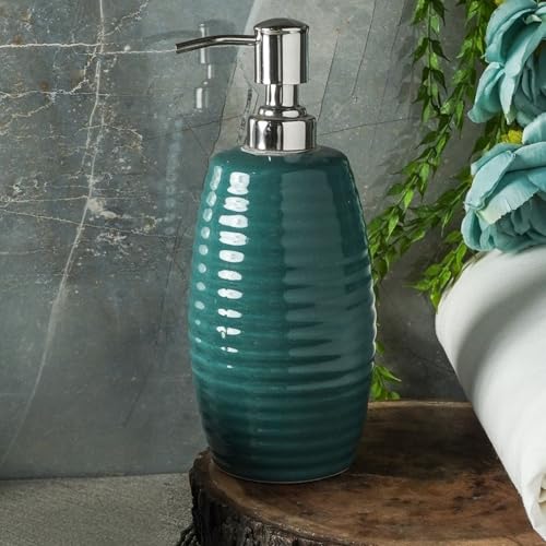 Image of Ceramic Soap Dispenser 330ml (Set of 1) | Refillable Hand Wash, Lotion & Sanitizer Pump Bottle for Bathroom & Kitchen | Green