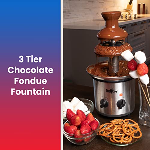 Total Chef 3 Tier Chocolate Fondue Fountain, Adjustable Temperature, 1.5 lbs (680 g) Capacity, Dessert, Party, Buffet, Family Gathering