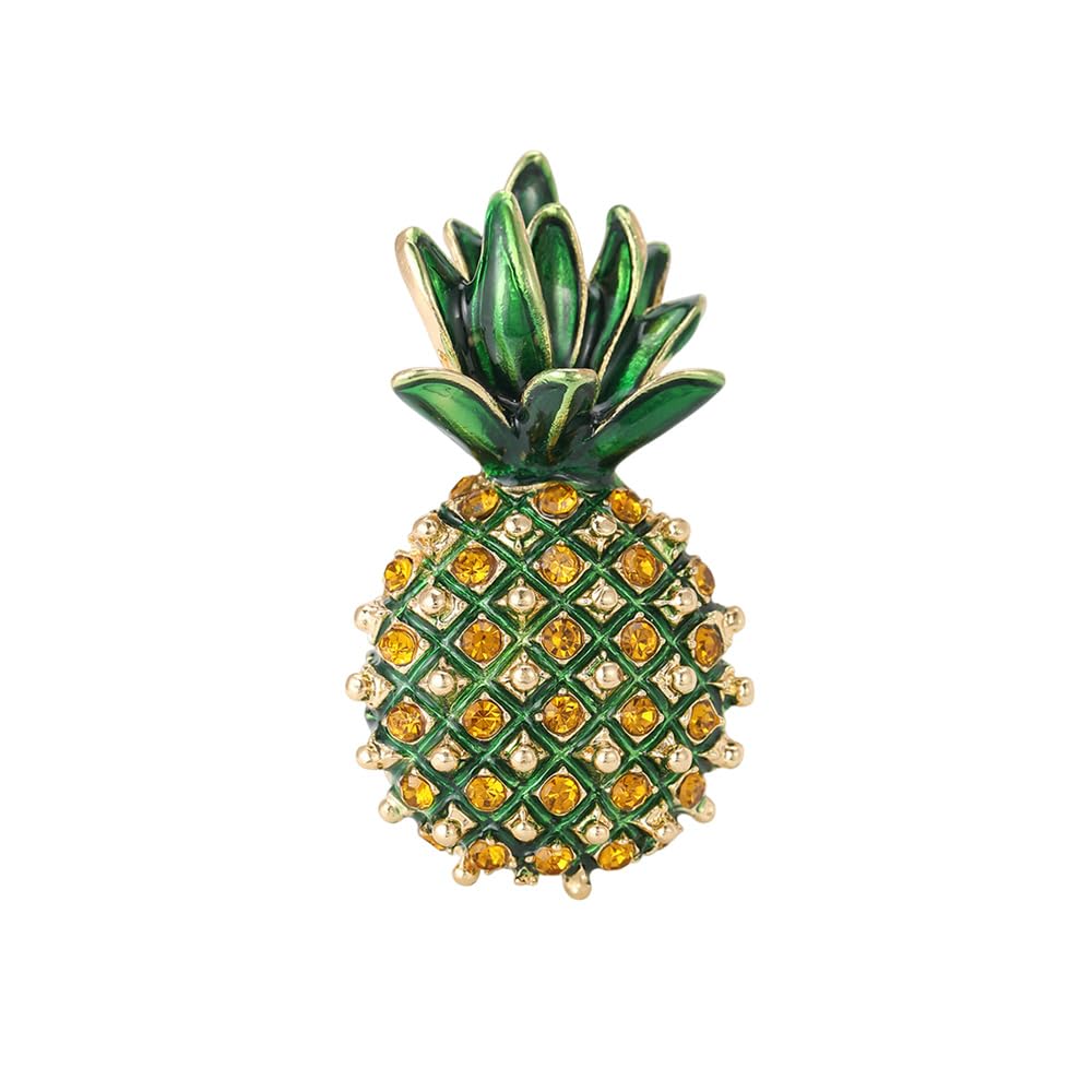 Fashion Pineapple Brooch for Women Men Cartoon Fruit Brooches Lapel Pin Boutonniere Dainty Crystal Cubic Zirconia Clothing Bag Hat Accessories Wedding