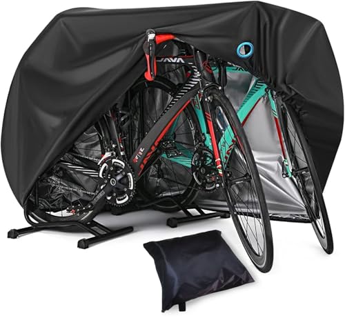 Waterproof Bike Cover Heavy Duty Oxford Bicycle Cover with Double stitching Heat Sealed Seams XL for 1-3 Bikes Protection from UV Rain Snow Dust for Mountain Road Electric Bike Hybrid Outdoor Storage