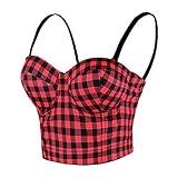 ELLACCI Women's Plaid Bustier Crop Top Sexy Women's Corset Top Bra Red and Black Small