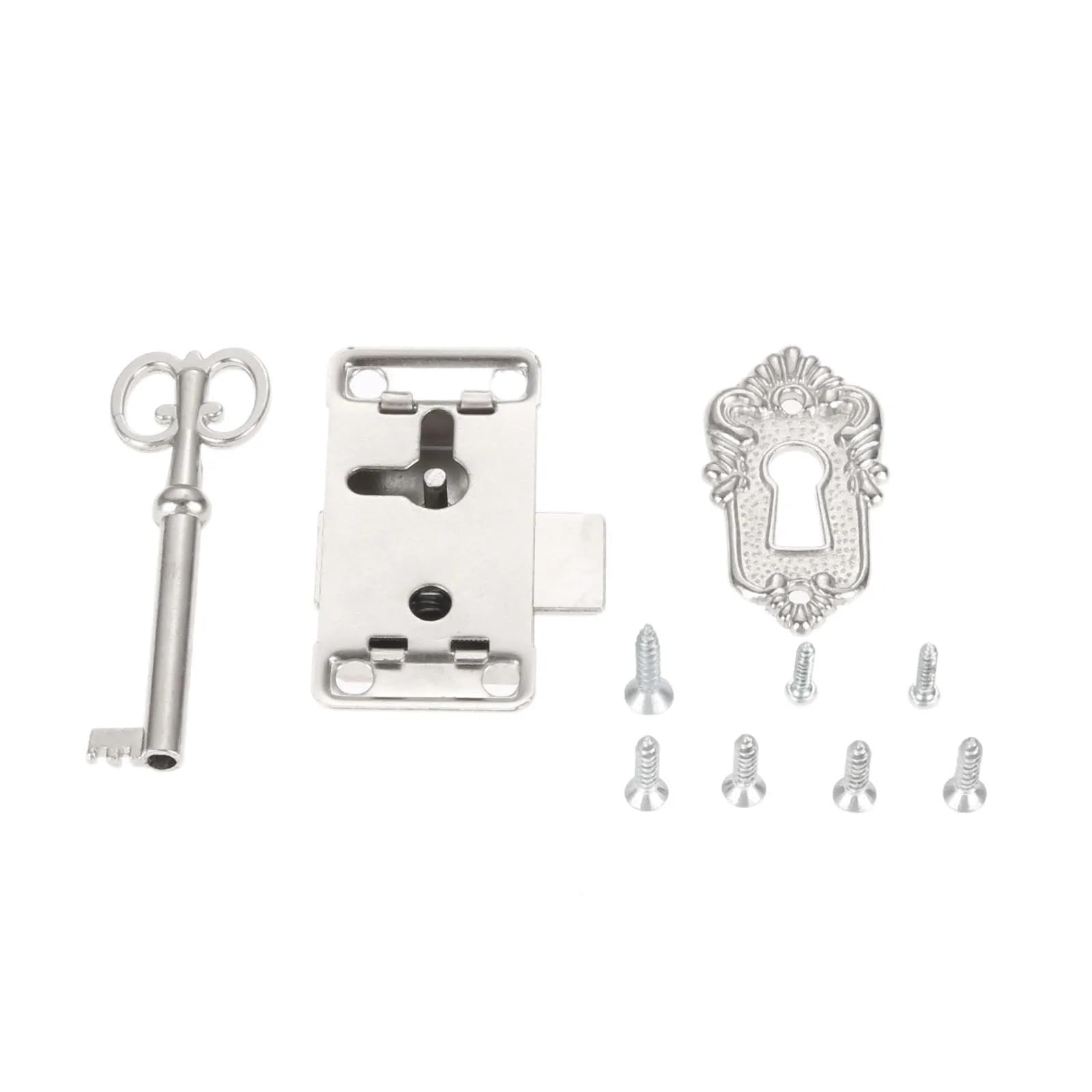 2sets Antique Iron Door Lock Drawer Jewelry Wood Box Cabinet Wardrobe Cupboard + Key Furniture Hardware Silver/Black for Cabinets(Color A)