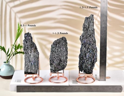 Image of AMOYSTONE Carborundum Stone 1.3-1.7 lb with Stand Colorful Healing Mineral for Energy Decoration, Reiki Classroom