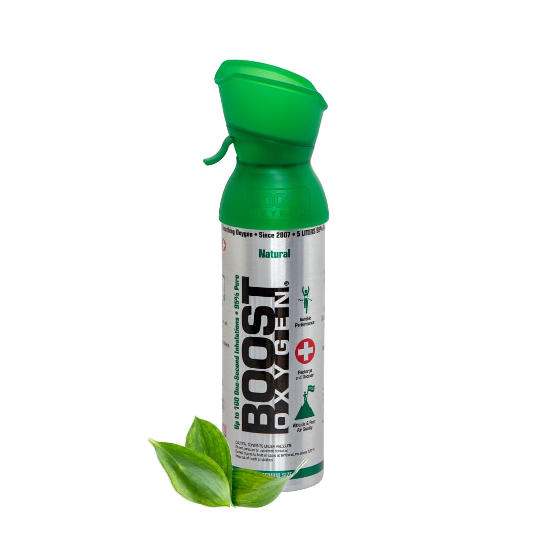 Boost Oxygen Cylinder - Portable Oxygen Cylinder for Breathing Up To 100 Uses | 99% Pure Oxygen Can Promotes Free Breathing, assists with Hangovers, Colds, & Revitalizes Lungs (Natural - 5L)