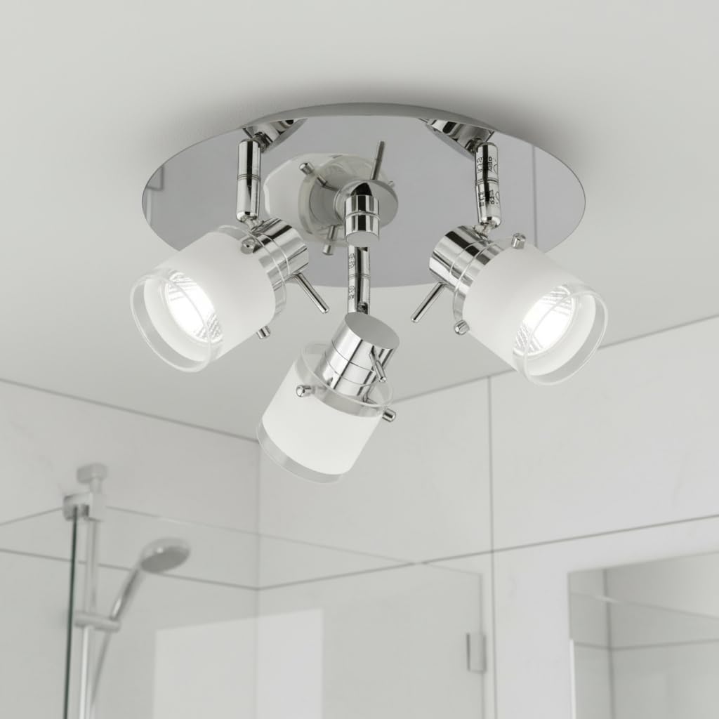 Trango 3-flammig 1006R-6KSD Rondell LED Badleuchte IP44 *RONNY* Bad Deckenleuchte - inkl. 3x 5 Watt 3-Stufen dimmbar 6000K Tageslichtweiß GU10 LED Leuchtmittel, Chrom Deckenstrahler, Spots schwenkbar