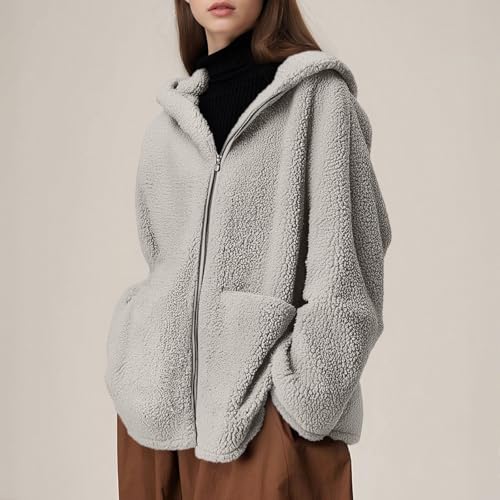 Womens Thermal Fuzzy Hooded Plain Jackets Hoods Outfits for Women Long Sleeve Faux Winter Fall 20252