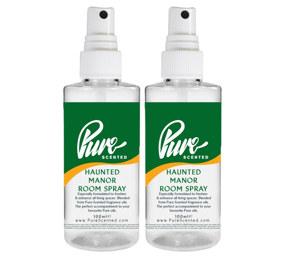 "Pure Scented 200ml Room & Fabric Sprays 2 x 100ml Suitable For Home, Car, Caravan, Work, Gym Bags, Odour Eliminators (2 x 100ml, Haunted Manor)"