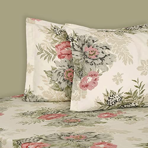 Image of Swayam Mercerized Pure Cotton King Fitted Bedsheet with 2 Pillow Covers | 250 TC Soft Breathable Bed Sheet | Floral Printed | Size 72 x 78 x 10 inch | Comfortable & Durable for Bedroom - Beige
