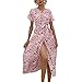 Primavera Y Verano Mujer Casual Hedging con Cuello En V Estampado Floral Vendaje Cintura Sexy Split Manga Corta Vestido De Longitud Media para Mujer