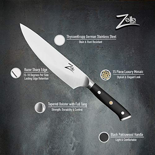 Zelite Infinity Chef Knife 8 Inch, Chefs Knife, Kitchen Knife, Chef's Knives, Chef Knives, Sharp Knife, Vegetable Knife - German High Carbon Stainless Steel - Pakkawood Handle - Leather Sheath #TOP1