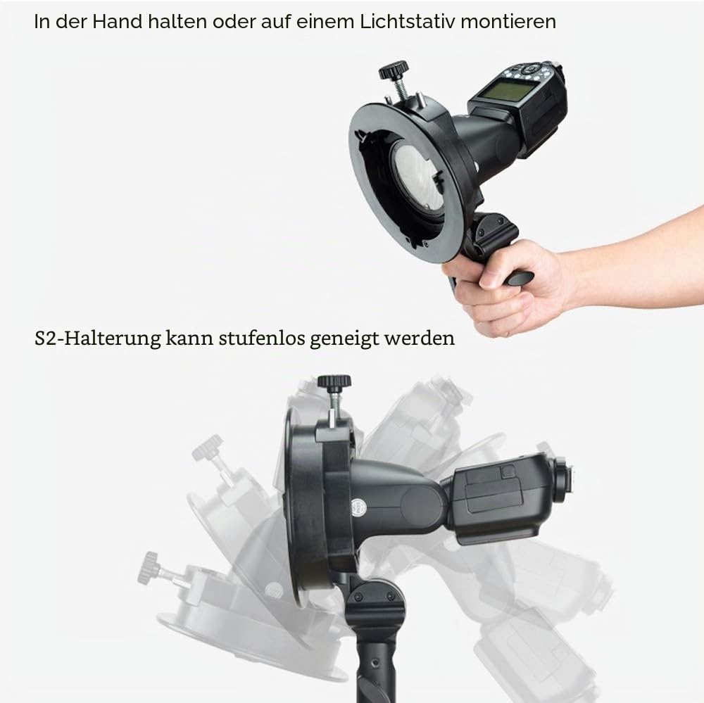 Godox S2 Bowens Blitz Bracket für GODOX V100 V1 Pro AD200 Pro II RS60R RS60BI AD400Pro AD100Pro V860II TT685 TT600 TT350, auch kompatibel mit Sony Canon Nikon Blitzgeräte