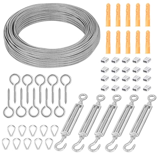 Tbintul Cavo Acciaio 50M,2mm Set Di Sospensione Per Cavi In Acciaio Inossidabile,Cavetto in Acciaio Inossidabile,per Filo Stendibiancheria per Esterno