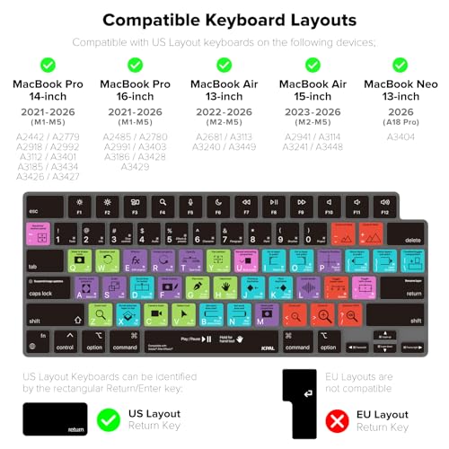 JCPal Adobe After Effects Shortcut Guide Keyboard Cover for Apple MacBook Pro 14 inch / 16 inch (M1–M5), MacBook Air 13 inch / 15 inch (M2–M5) and MacBook Neo (US–Layout) by JCPAL - Image 5