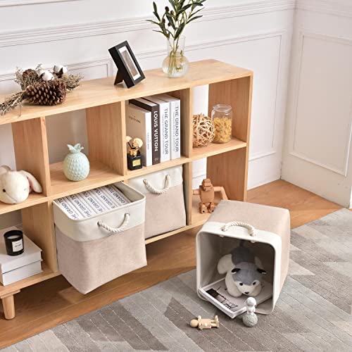 Mangata Fabric Storage Baskets,33 x 38 x 33cm Large Foldable Storage Boxes for Organizing Clothes Shelf Nursery Closet(Beige/White - Image 3