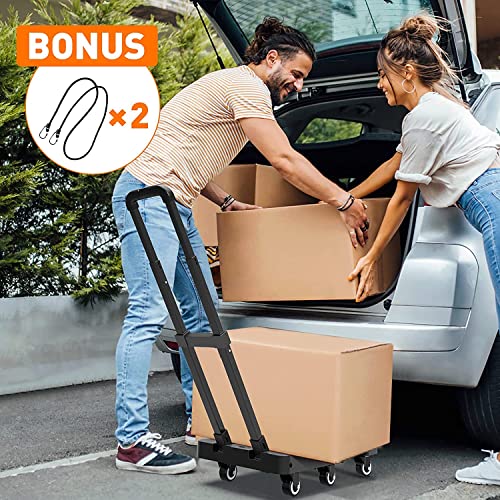 Ronlap Plattformwagen Klappbar Transportkarre inkl. 2 Expanderseilen, Faltbar Transportwagen - Tragkraft 225KG Gepäckwagen mit 6 Räder, Lagerwagen, Schwarz