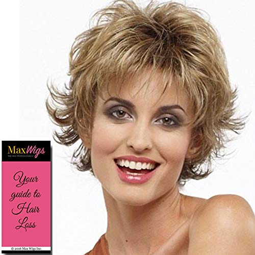 Victoria Wig Color TOASTED SESAME - Envy Wigs 3.25" Short Pixie Shag Synthetic Tapered Neckline Capless Average Swirly Waves Peluca Wispy Bangs Bundle MaxWigs Hairloss Booklet