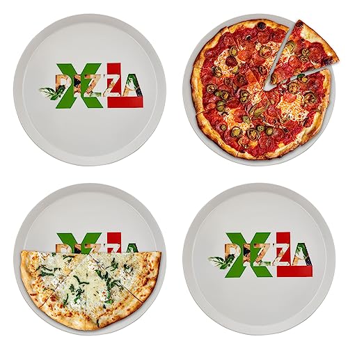 KHG 4er Set Pizzateller, extra groß mit 33cm Durchmesser in XL2 Print, perfekt für Gastro und Zuhause, hochwertiges Porzellan, Spühlmaschinengeeignet & perfekt Stapelbar