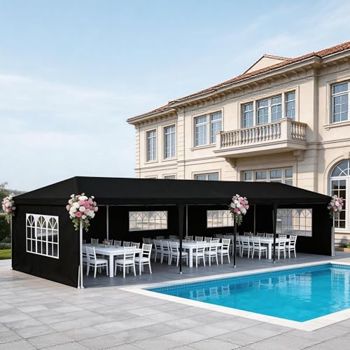 Image of 10' x 30' Outdoor Canopy Tents with 5 Detachable Sidewalls, Black Patio Gazebo Tents, Shade Shelters for Birthday, Events, Party, Wedding, Gatherings and Patio
