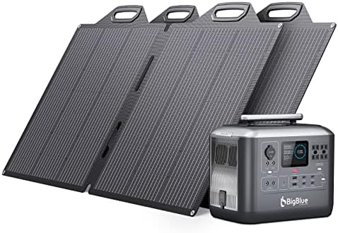 BigBlue Solar Generator 1075.2Wh with 2PCS 150W Solar Panels, 4x1000W (2000W Surge) AC Outlets, PD 100W USB-C, 10ms UPS, Portable Power Station with Panels for Home Backup, Emergency, RV Camping