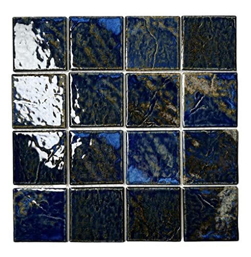 Tenedos Storm Blue Square Wavy Porcelain Mosaic Tile for Kitchen Backsplash, Pool Tile, Bathroom Wall, Accent Wall (Box of 10 Sheets - 10.60 Square feet) (3 X 3)