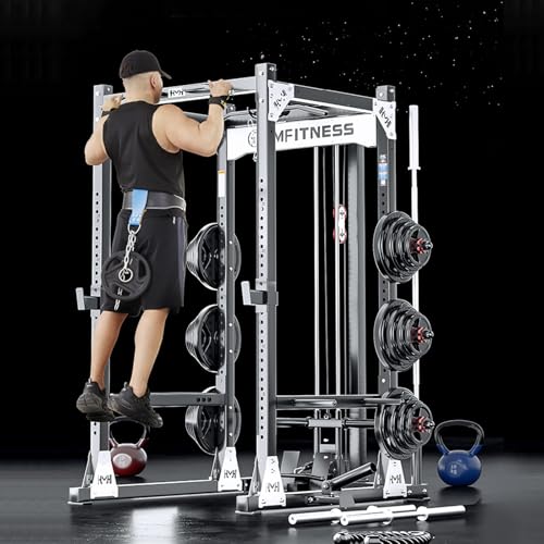 Image of X9 Power Cage with Optional LAT PullDown /Cable Crossover /Smith Machine System, 2000LB Squat Rack for Home & Garage Gym, with Weight Storage Rack and More Training Attachments