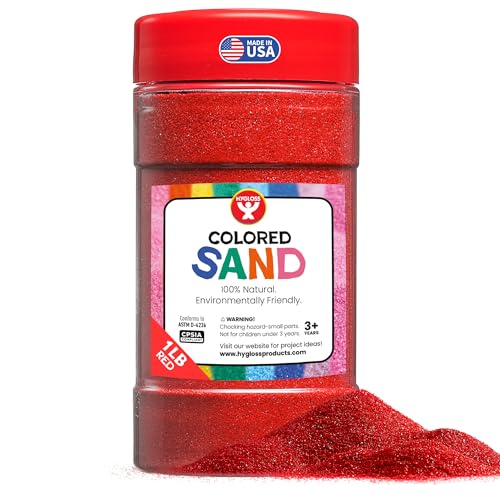 Image of Hygloss Colored Sand for Crafts - 1 lb Bottle, Red - Vibrant Colorful Fine Sensory Play Sand Art Kits for Kids - Classroom Activities for Children 3 4 5 6 7 8 9 10 11 12 - Safe for Ages 3+