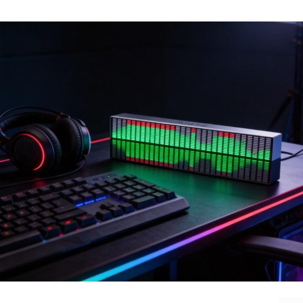 Barra de luz ambiental LED de ritmo musical controlada por voz con micrófono integrado para audio de coche, diseño compacto de 32 cm, alimentado por USB-C, en tiempo real para pantalla de espectro
