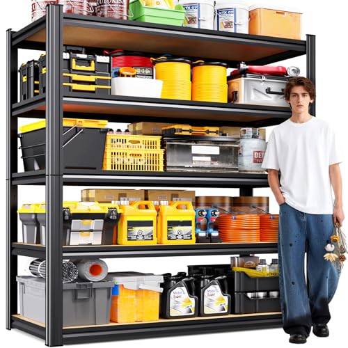 Image of 78 inchH Garage Shelving 2050 lbs Heavy Duty 5-Tier Storage Shelves, 46 inchW x 20 inchD Extra Large Metal Shelving Unit, Adjustable Utility Steel Rack for Industrial Warehouse, Shop, Pantry, Basement, Black