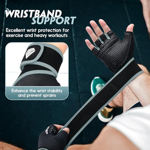 Image of Workout Gloves Gym Gloves Weight Lifting Gloves for Men Women with Full Palm Pad,Strong Wrist Wraps Support,Enhanced Grip,for Fitness,Training,Weightlifting,Exercise