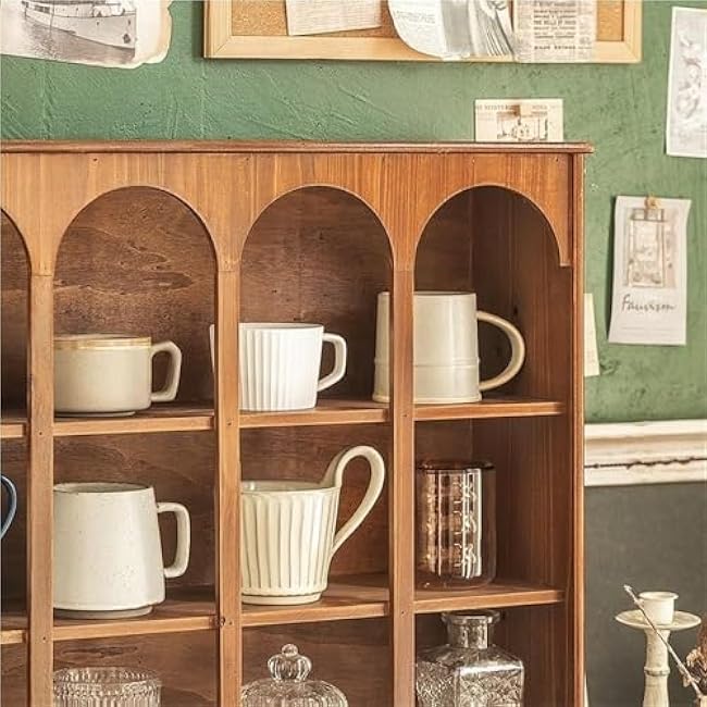 Wooden Coffee Holder for Countertop Rustic Coffee Organizer Stand with Open Storage Display Shelf for Kitchen or Tabletop Space Saver