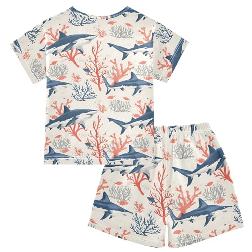 ALAZA Shark Coral Reef Vintage Pajamas Short Sleeve 2 Piece Sleepwear Top and Bottom Pajama Set Unisex2