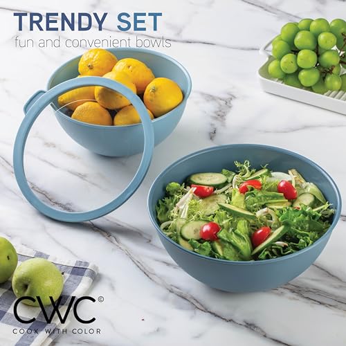 COOK WITH COLOR Mixing Bowls with Lids - 12 Piece Plastic Nesting Bowls Set includes 6 Prep Bowls and 6 Lids, Microwave Safe Mixing Bowl Set, Blue Tritan Lid by COOK WITH COLOR - Image 5