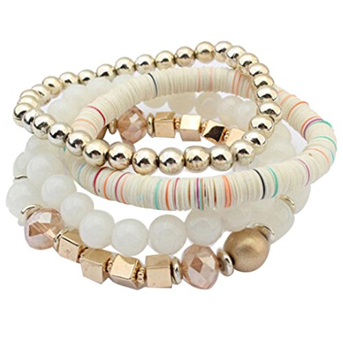 Beuu Bead Multi Layer Versatile Statement Bracelets - Stackable Beaded Strand Stretch Bangles Sparkly Crystal Mix, Tassel Charm