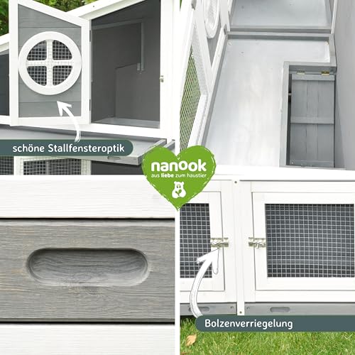 nanook Momo XXL Doppel Kaninchenstall Hasenstall - doppelstöckig - wetterfest - 164 x 48 x 110 - Farbe: grau/weiß - extra großes Kaninchengehege