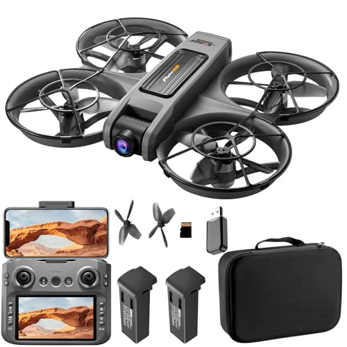 OBEST RC Drone With Screen On Controller (5.9in), Brushless Motor Drone with Dual Cameras (Electric Angle Adjustment), Optical Flow Positioning, 6CH Gyro, WIFI FPV, 100m Range, True 12-15min Flight (1800mAh), 3 Speeds, Headless Mode, LED Lights, USB Rechargeable