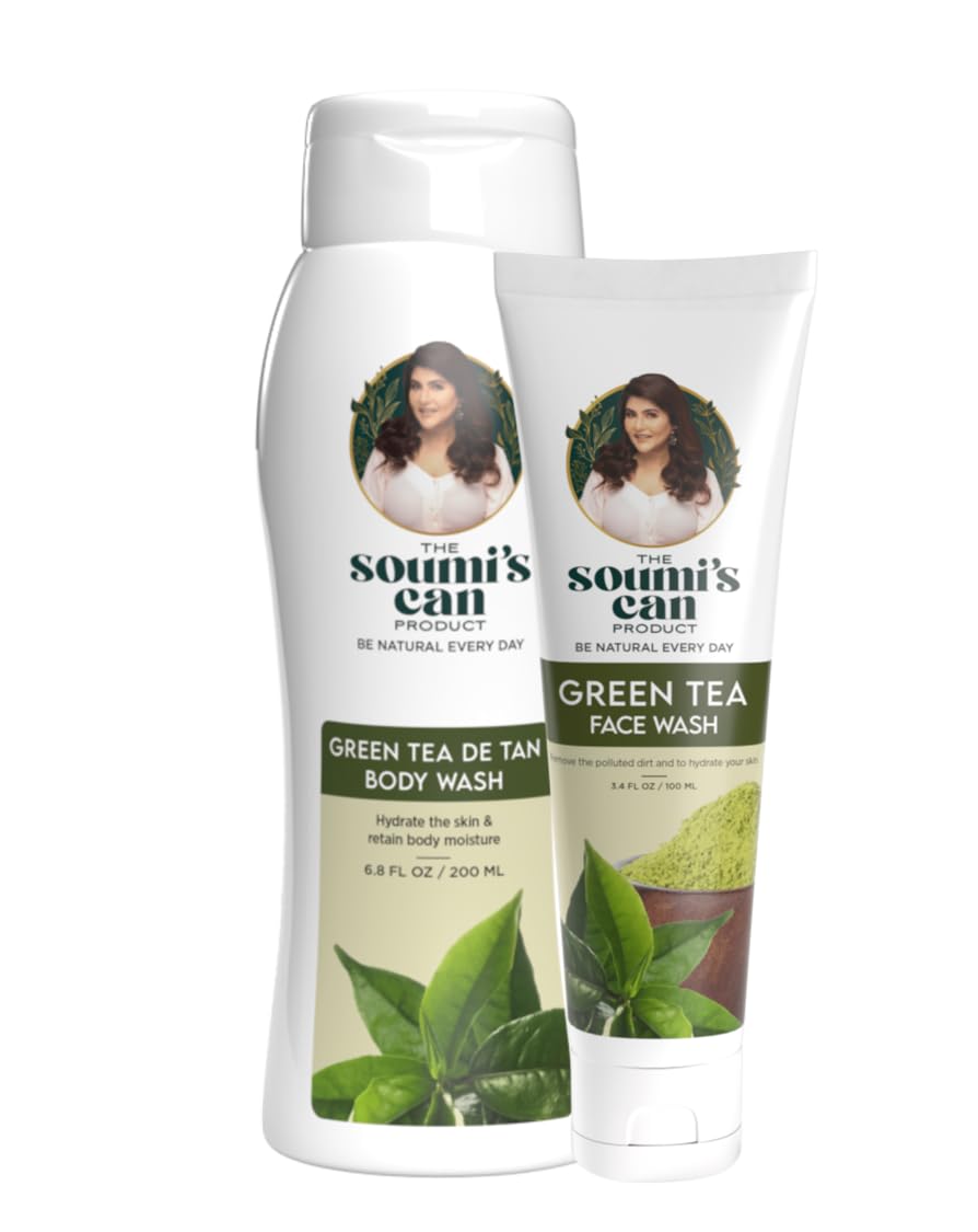 THE SOUMI'S CAN PRODUCT Green Tea De Tan Body Wash (200ml) & Green Tea Face Wash (100ml)