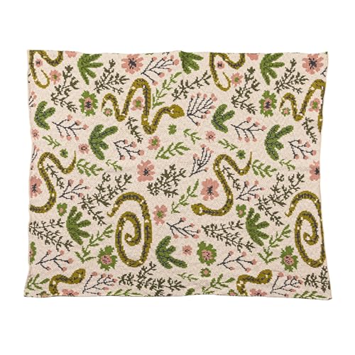 Image of Creative Co-Op Cotton Knit Baby Blanket with Snakes and Flowers, 40 inch L x 32 inch W