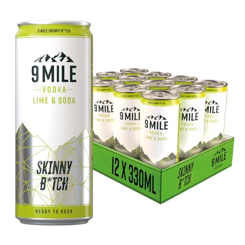 9 MILE Vodka Skinny B*tch Premix – Tray mit 12 x 330 ml Dosen Einweg, Premium Vodka Mixgetränk mit Soda & Limette...