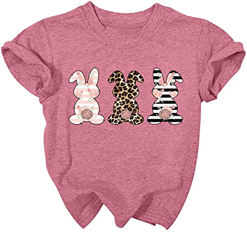Image of LAZYCHILD Kids Easter Shirt Girls Happy Easter Shirts Rabbit Graphic Long Sleeve Striped Tee Tops 5-14 Years