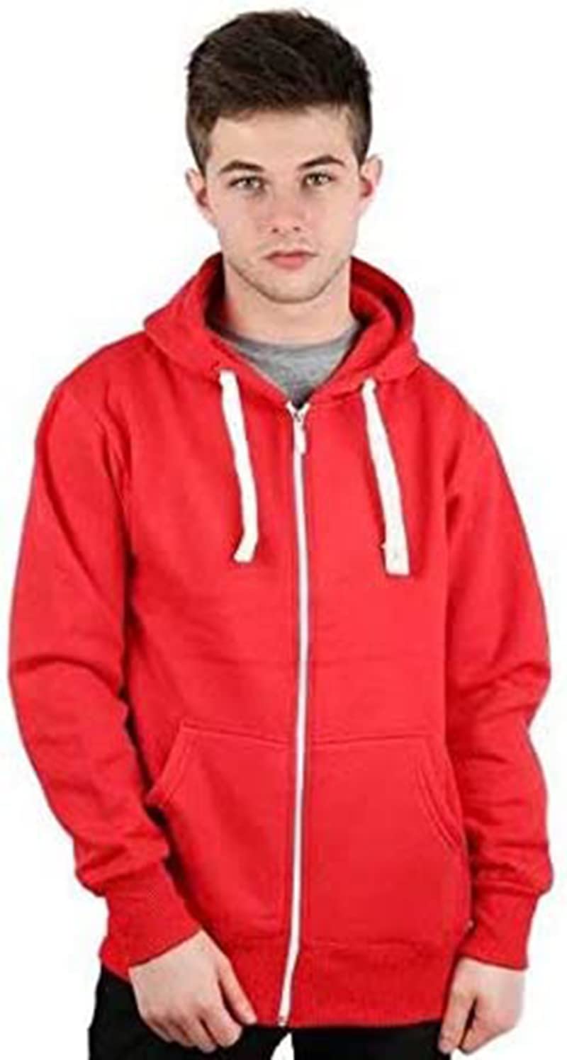 H&F Men's Red Zipper ’S Classic Plain Long Sleeve Hooded Drawstring Sweatshirt Pullover & Full Zip Hoodie Fleece Jumper Soft And Comfy Adult Top 2 Side Pocket Work Wear Jackets Size S-5Xl (Zipper Red, 5XL)