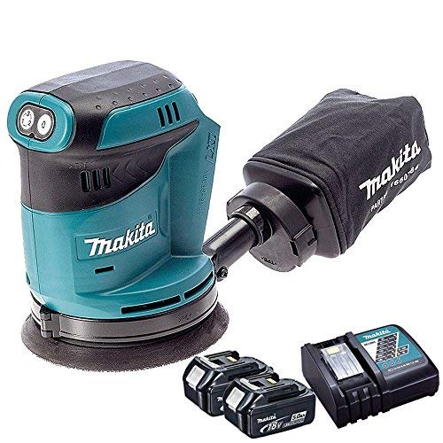 Makita DBO180Z 18V Li-ion Random Orbital Sander Body with 2 x 5ah BL1850 Battery & DC18RC Charger