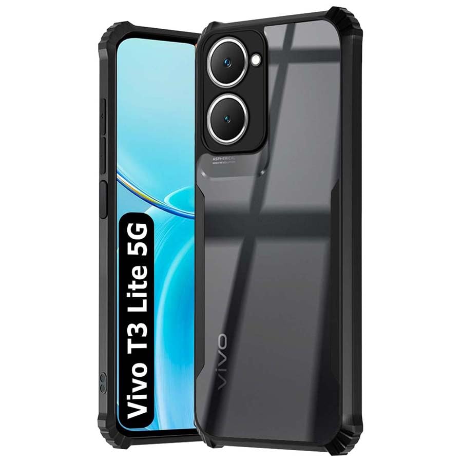 Fashionury Shockproof Crystal Clear Back Cover Case for Vivo T3 Lite 5G | Protective Design | 360 Degree Protection | Transparent Back Cover Vivo T3 Lite 5G (Black Bumper) (B0D8G25ZDF) Amazon Price History, Amazon Price Tracker